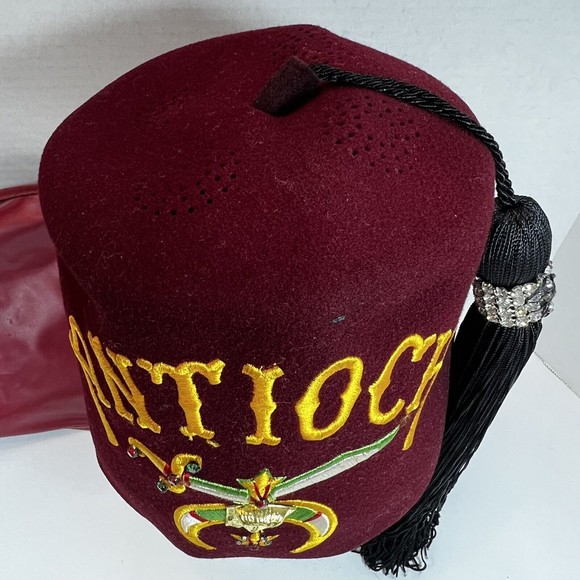 VTG Harry M Osers Antioch Masonic Shriners Rhinestone Tassel size 7 Fez Hat Cap - Picture 2 of 12